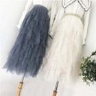 Ruffle-trim Midi A-line Mesh Skirt