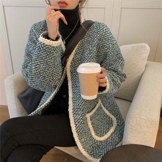 Tweed Contrast Trim Button Cardigan As Shown As Figure - One Size