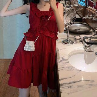 Sleeveless Ruffle Trim Mini Dress
