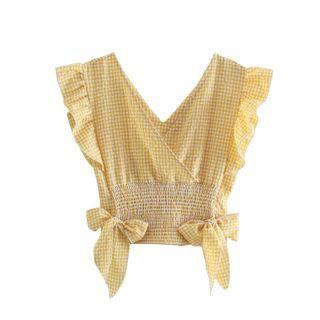 Sleeveless Ruffled Gingham Crop Top