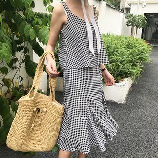 Set: Gingham Tank Top + Midi Skirt