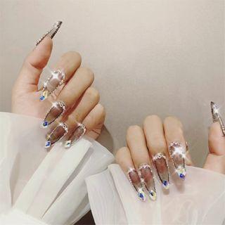 Embellished Pointed Faux Nail Tips 174 - Black - One Size