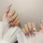 Embellished Pointed Faux Nail Tips 174 - Black - One Size