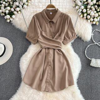 Short Sleeve Mock Two Piece Shirt Dress