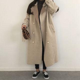 Double Breasted Woolen Trench Coat As Shown In Figure - One Size