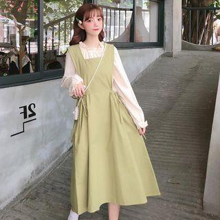 Flared-hem Blouse / Midi A-line Pinafore Dress