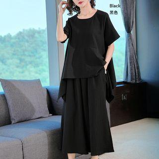 Set: Plain Short Sleeve T-shirt + Plain Culottes