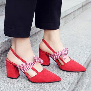 Gingham Bow Slingback Pointed Pumps