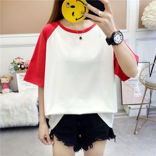 Short-sleeve Lettering Color Block T-shirt