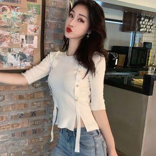 Faux Pearl Elbow-sleeve T-shirt