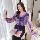Long-sleeve Layered Striped Knit Top