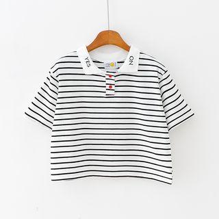 Short-sleeve Striped Cropped Polo Shirt