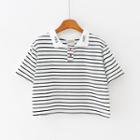Short-sleeve Striped Cropped Polo Shirt