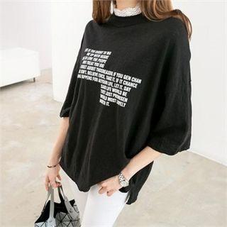 3/4-sleeve Lace-trim Lettering T-shirt