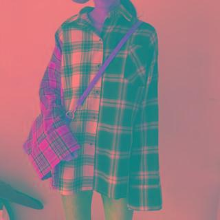 Long-sleeve Patchwork Plaid Oversized Shirt