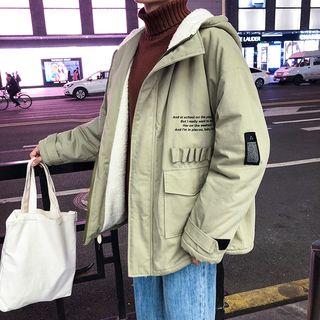 Lettering Faux Shearling Hooded Jacket