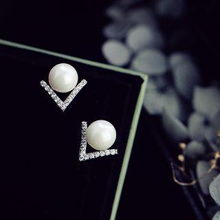 Faux Pearl Rhinestone Stud Earrings