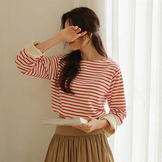 Contrast Slit-cuff Stripe T-shirt