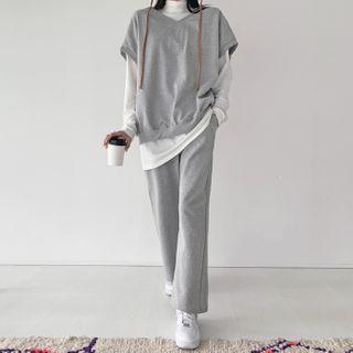 Set: V-neck Fleece-lined Vest + Wide-leg Pants