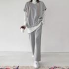 Set: V-neck Fleece-lined Vest + Wide-leg Pants
