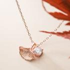 925 Sterling Silver Rhinestone Leaf Pendant Necklace S925 Silver Necklace - Rose Gold - One Size