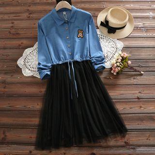 Long-sleeve Embroidered Midi Mesh Dress