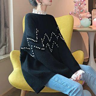 Lace Trim Faux Pearl Sweater
