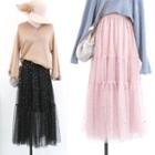 Star Sequin Mesh Midi Skirt