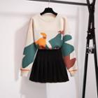Cartoon Print Sweater / A-line Skirt / Set