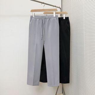 Drawstring Plain Slim-fit Dress Pants