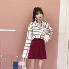 Striped Shirt / High Waist A-line Skirt