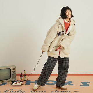 Lettering Fleece Hooded Jacket