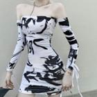 Off-shoulder Printed Mini T-shirt Dress