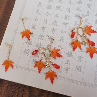 Non-matching Resin Leaf Branches Dangle Earring 1 Pair - Earring - Maple Leaf - One Size