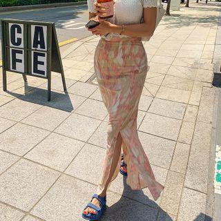 Deep-slit Printed Maxi Mermaid Skirt