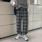 High-waist Drawstring Plaid Sweatpants