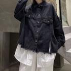 Mock Two-piece Denim Jacket Black - One Size