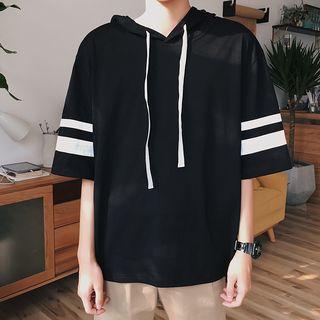 Couple Matching Striped Short-sleeve Hooded T-shirt
