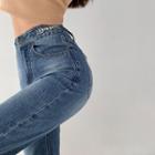 Chain-waistline Washed Slim-fit Jeans