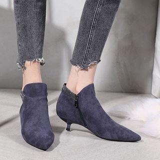 Glitter Trim Kitten-heel Pointy-toe Ankle Boots