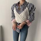 Set: Striped Shirt + Tie Back Camisole Top As Shown In Figure - One Size