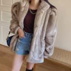 Puff-sleeve Hook-and-eye Faux-fur Jacket