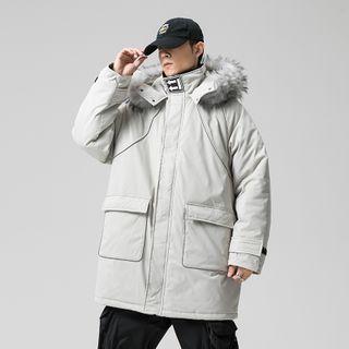 Faux Fur Hooded Plain Padded Coat