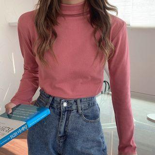 Plain Mock-neck Cropped Top