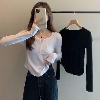 Long-sleeve Henley T-shirt / Plaid Shirt