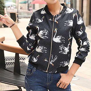 Swan Print Baseball Jacket