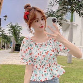 Sheath Shirt Flower Short-sleeve Shoulder Top