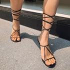 Tie-up Spool-heel Strappy Sandals
