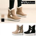 Buckled-detail Faux-suede Mid-calf Boots