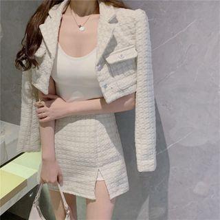 Quilted Cropped Button-up Jacket / Mini Skirt